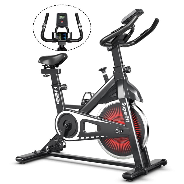 SuperFit Vélo Stationnaire de Cyclisme Intérieur Silencieux à Entraînement par Courroie Résistance Réglable