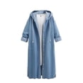 thumbnail image 2 of IROINNID Women's Casual Long Coat Solid Color Denim Jacket Long Sleeve Outwear, Blue, 2 of 3