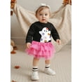 thumbnail image 6 of Toddler Baby Girl Halloween Outfit 1-6 Years Kids Ghost Embroidered Long Sleeve Sweatshirt Elastic Waist Tulle Skirt 2Pcs Cute Fall Clothes Set, 6 of 9