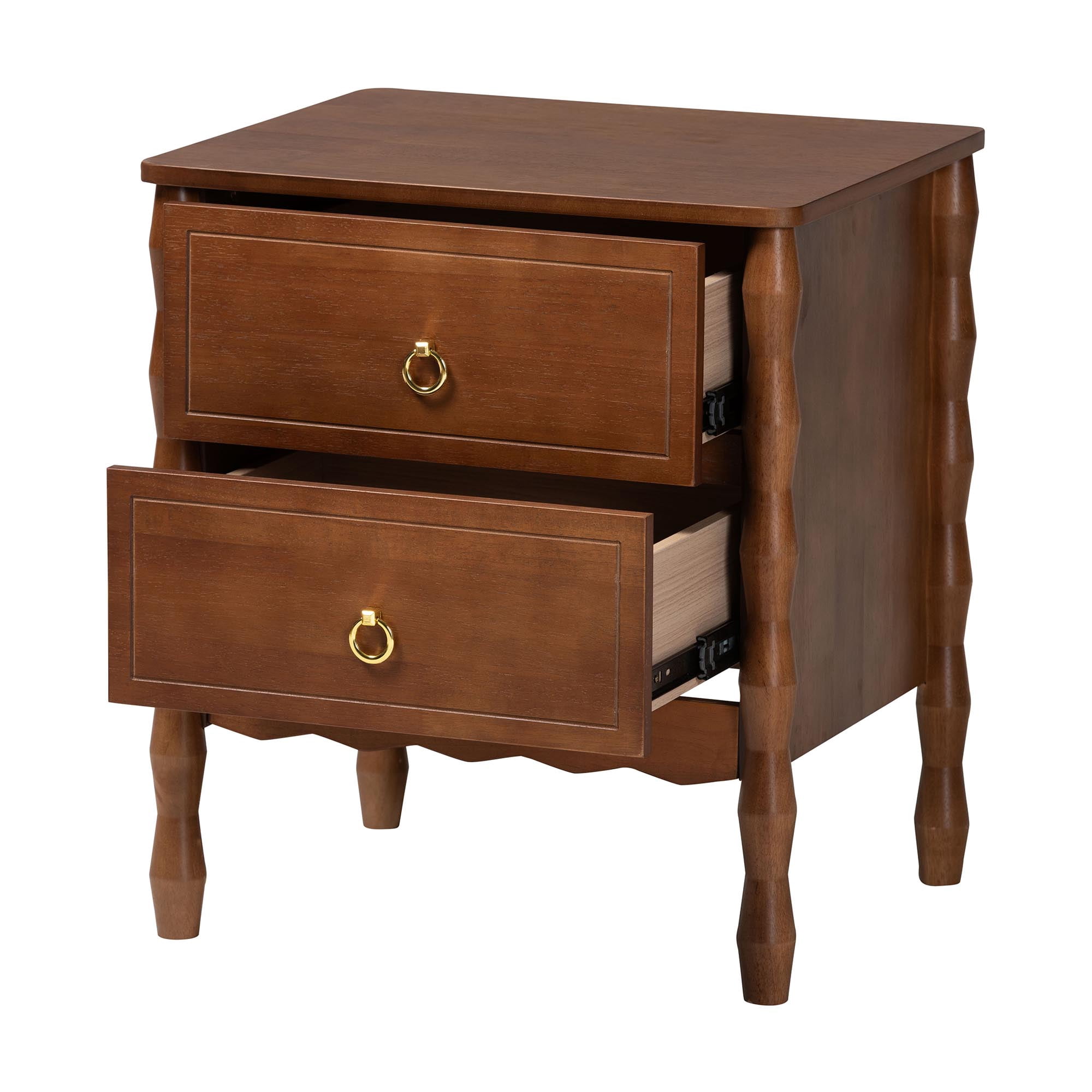 Baxton Studio Seamus Mid-Century Modern Nightstand, 2-Drawer, Walnut Brown