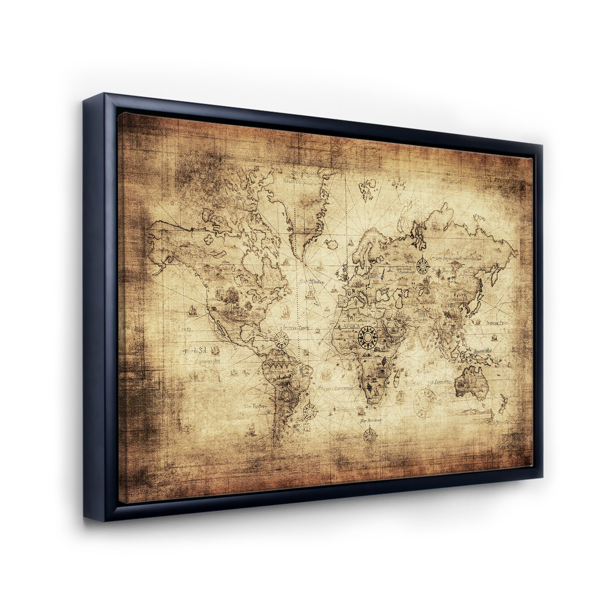 Designart 'Ancient World Map IV' Vintage Framed Canvas Wall Art Print