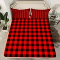 thumbnail image 2 of jejeloiu Geometric Plaid Twin Sheet Sets,Modern Geometric Aesthetic Twin Fitted Sheet,Red Black Flat Sheet For Girls,Microfiber Room Decoration,3-Piece, 2 of 7