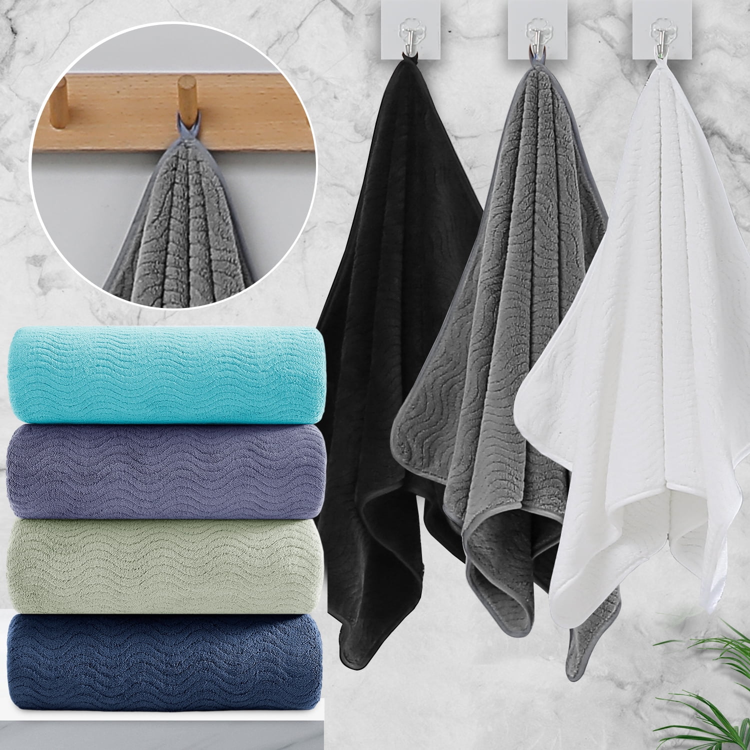 Jessy Home 12 Pack Black Hand Towel Set 16"x31" Soft Highly Absorbent Quick Dry Bathroom Towels 600 GSM Microfiber Plush Towels