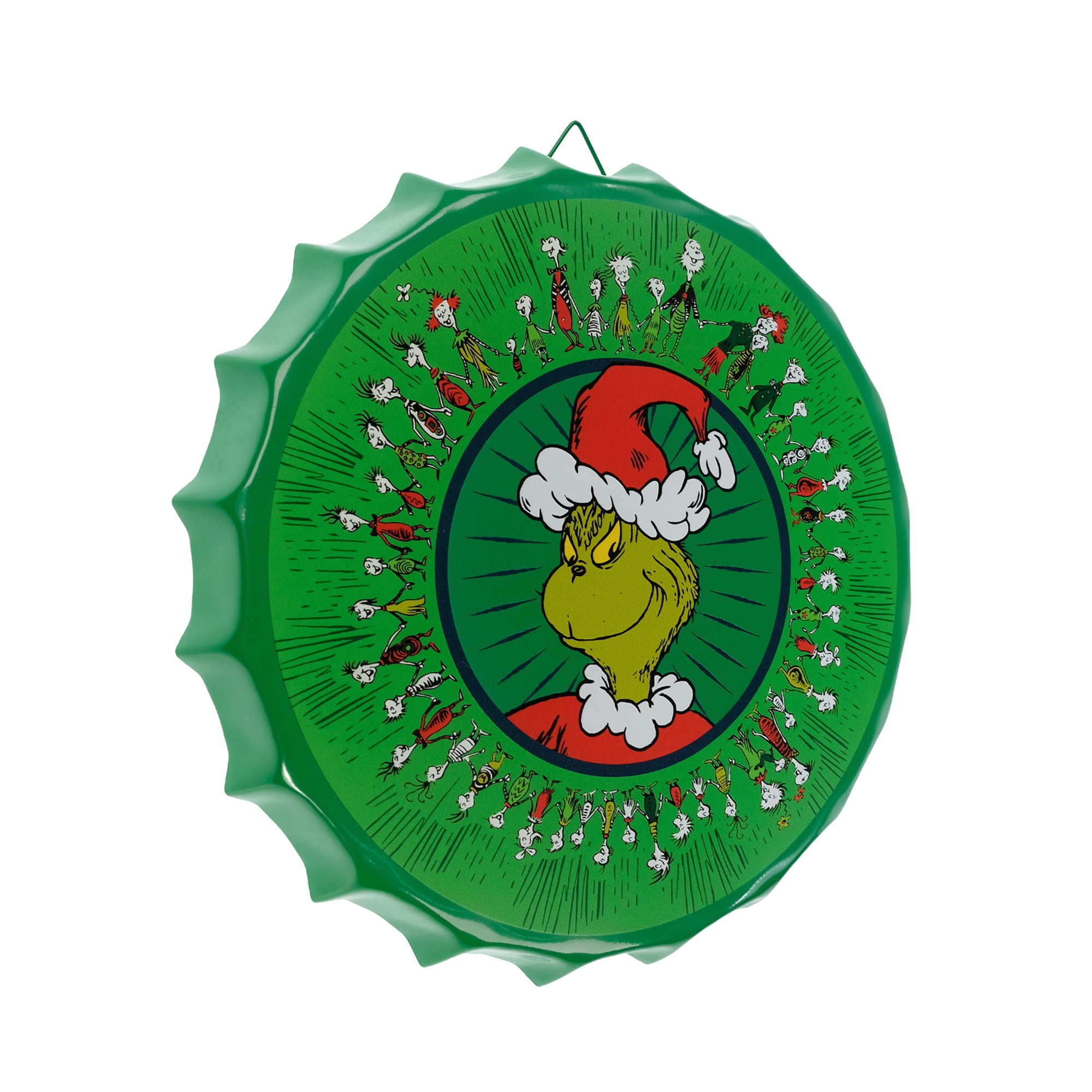 Grinch Round Metal Bottle Cap Sign, 11.6" Diameter, Green, Novelty, by Ruz