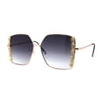 thumbnail image 2 of Womens Rhinestone Chain Jewel Trim Classical Metal Rim Butterfly Sunglasses Gold Smoke, 2 of 4