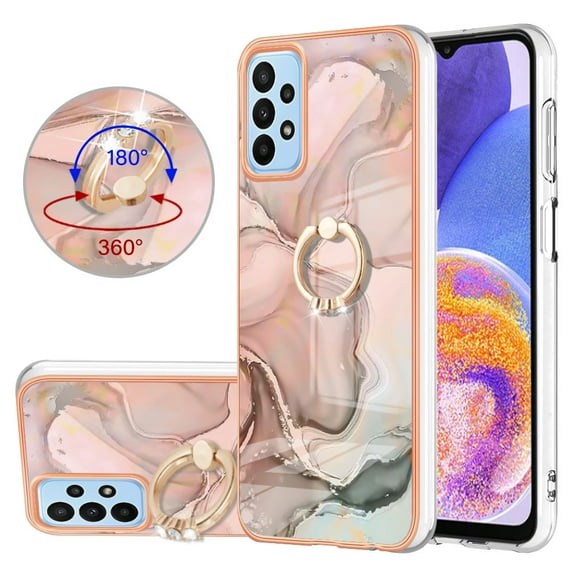 TECH CIRCLE For Galaxy A35 Case,360 Rotatable Marble Pattern Shiny Ring Holder Kickstand Soft TPU Girls Women Case Shockproof Protective Phone Case for Samsung Galaxy A35 5G 6.6" 2024,Gold