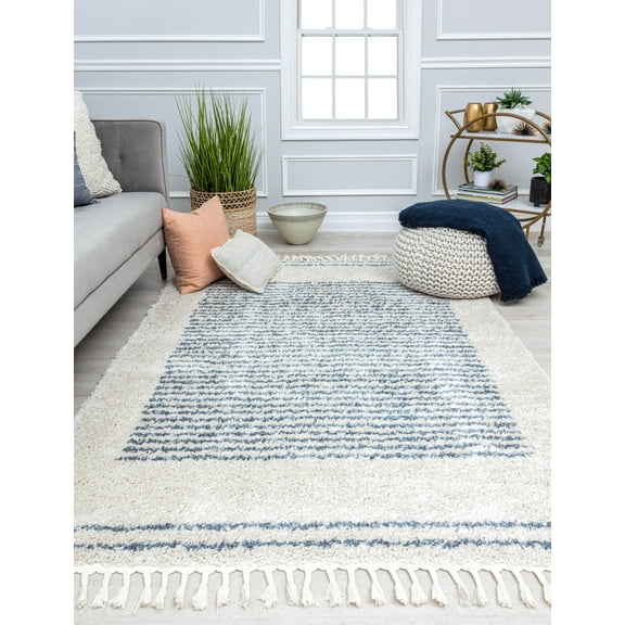 Rugs America BT35B Ice Frost Stripe Shag White Area Rug, 2'6" x 8'