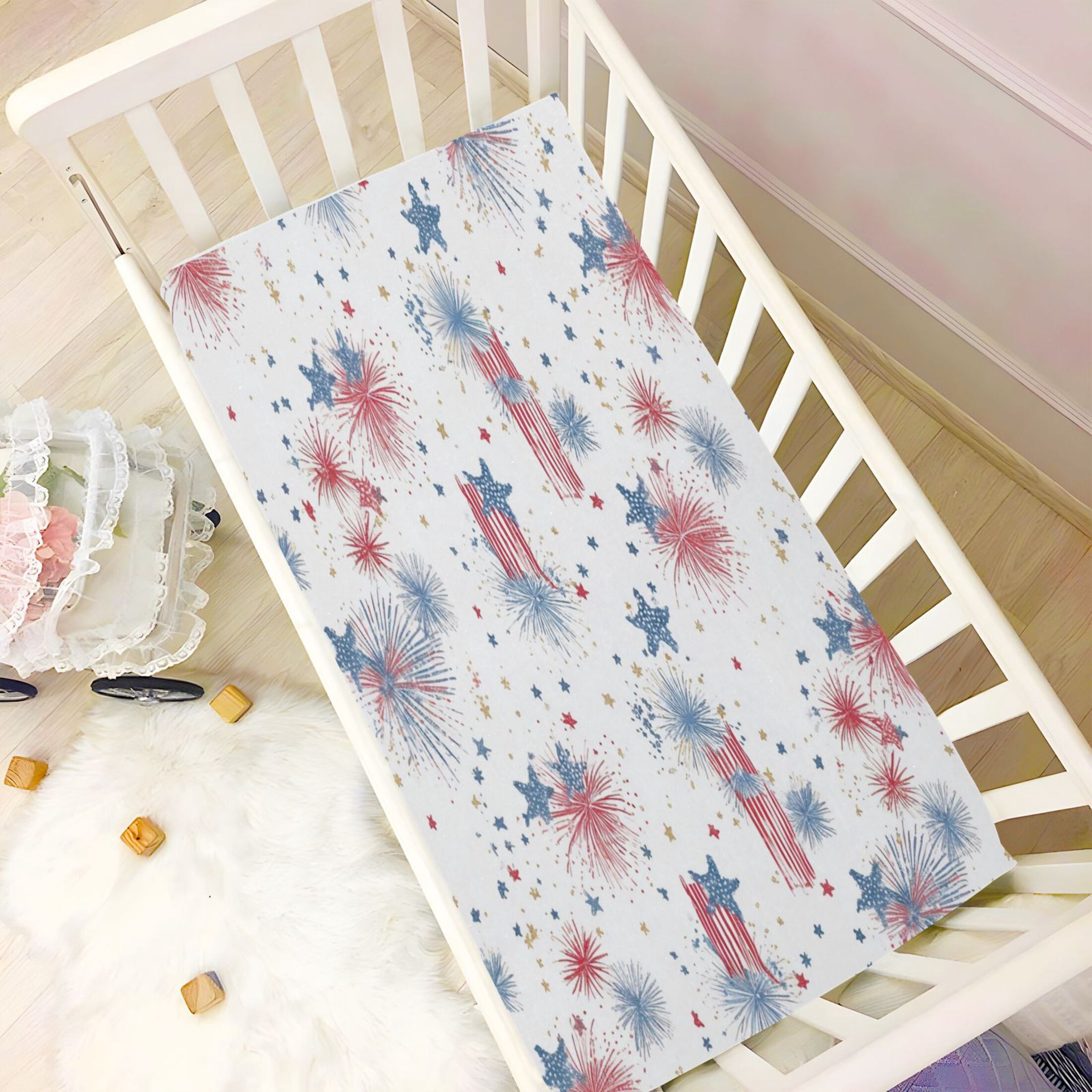 Baby Essentials 52”x 28”- Standard Cotton-like Modal Elastic- Fireworks and Stars Design Crib Sheets for Newborns and Toddlers