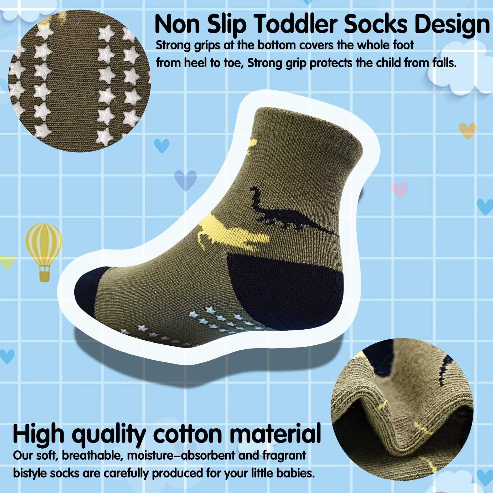 Tphon Toddler Grip Socks 12-Pair Non-Slip Crew Socks photo 5