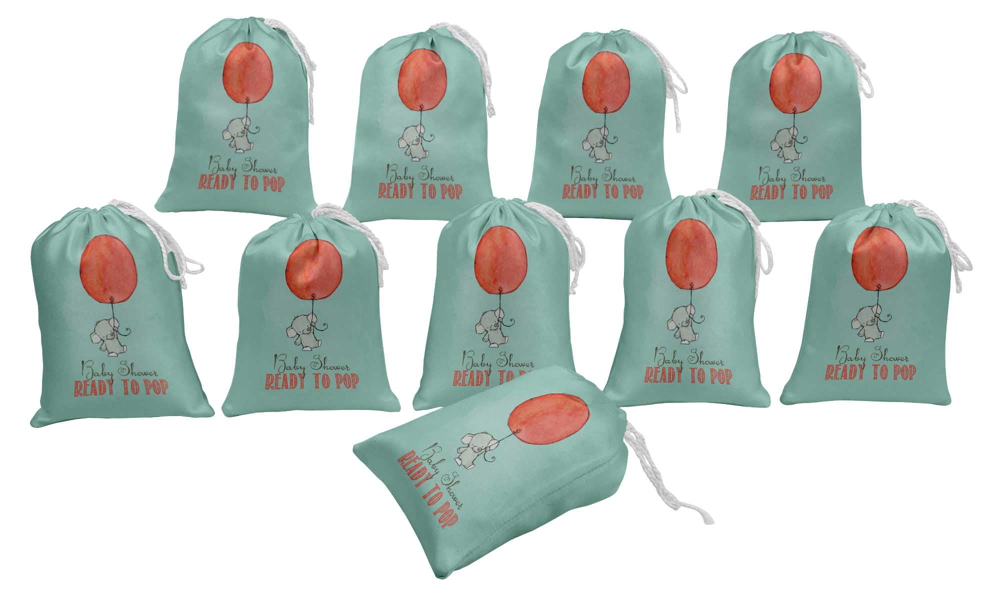 Darling Souvenir Green Elephant & Ready To Pop Baby Shower Party Supplies Favor Bags&nbsp;Drawstring Pouches&nbsp;15 Pieces