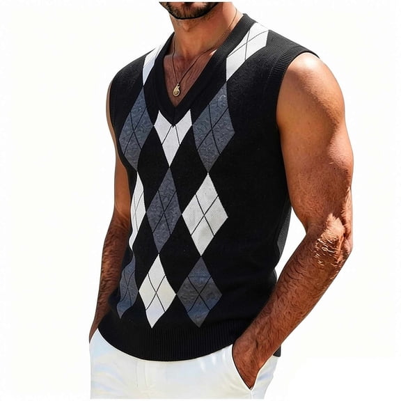 Men's Cable Knit Vest V-Neck Sleeveless Vest Lightweight Sleeveless Layering Waistcoat Sweaters for Men Free Size