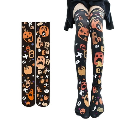 

Binpure Female Stocking Pumpkin Print Knee-High Socks Long Tube Socks
