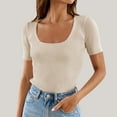 thumbnail image 2 of Women's 2025 Short Sleeve Square Neck T Shirts Slim Fitted Summer Ribbed Knit Basic Casual Tee Tops Summer Clearance, 2 of 4