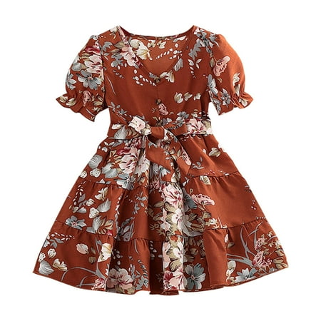 

Little Girls Dress Children Puff Sleeve Flower Printed Ruffle Party Dress Princess Dress Kids Baby Sweet Sundress Outwear Leisure Dailywear