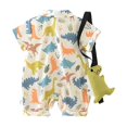 thumbnail image 3 of Nafuu Boys Romper Lapel Summer Short Sleeved Collared Shirt With Cartoon Dinosaur Print Clothing Outfit Newborn Onesies,Light Green,3-6 Months, 3 of 9