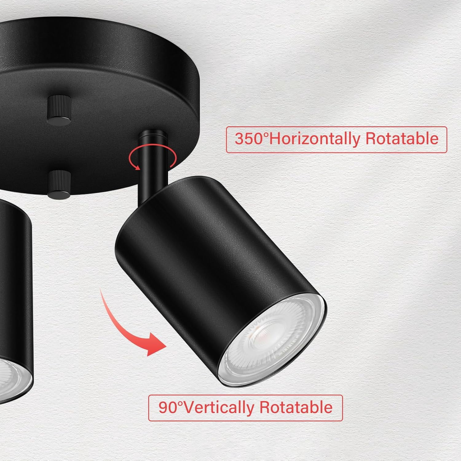 LED 2 Light Track Lighting Kit, Fixtures, Black Round Ceiling Spot Lighting, Flexibly Rotatable Head for Kitchen, Living Room, Bedroom, GU10 Bulb Not Included