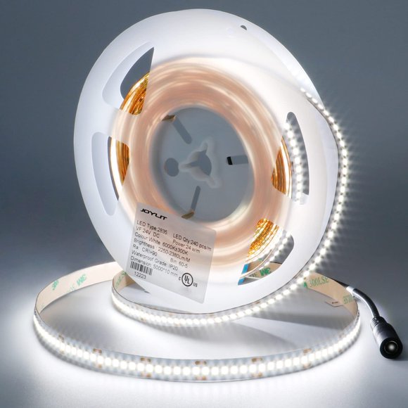 JOYLIT Bande Lumineuse LED 24V 6000K Blanc Froid 238LEDs/M 16.4 Pieds Intérieur, UL Listed 853lm/ft Super Lumineux Professionnel 7.3W/ft, CRI 92+ Bande Lumineuse Flexible Dimmable pour Usage Commercial, Résidentiel