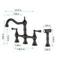 thumbnail image 3 of 8 inch Centerset Bridge Kitchen Faucet with Brass Side Sprayer, 2 Handles 4 Holes Antique Classic Heritage Deck-Mount Kitchen Sink Faucet, 360° Rotating Faucet, for Kitchen, Bronze, 3 of 7