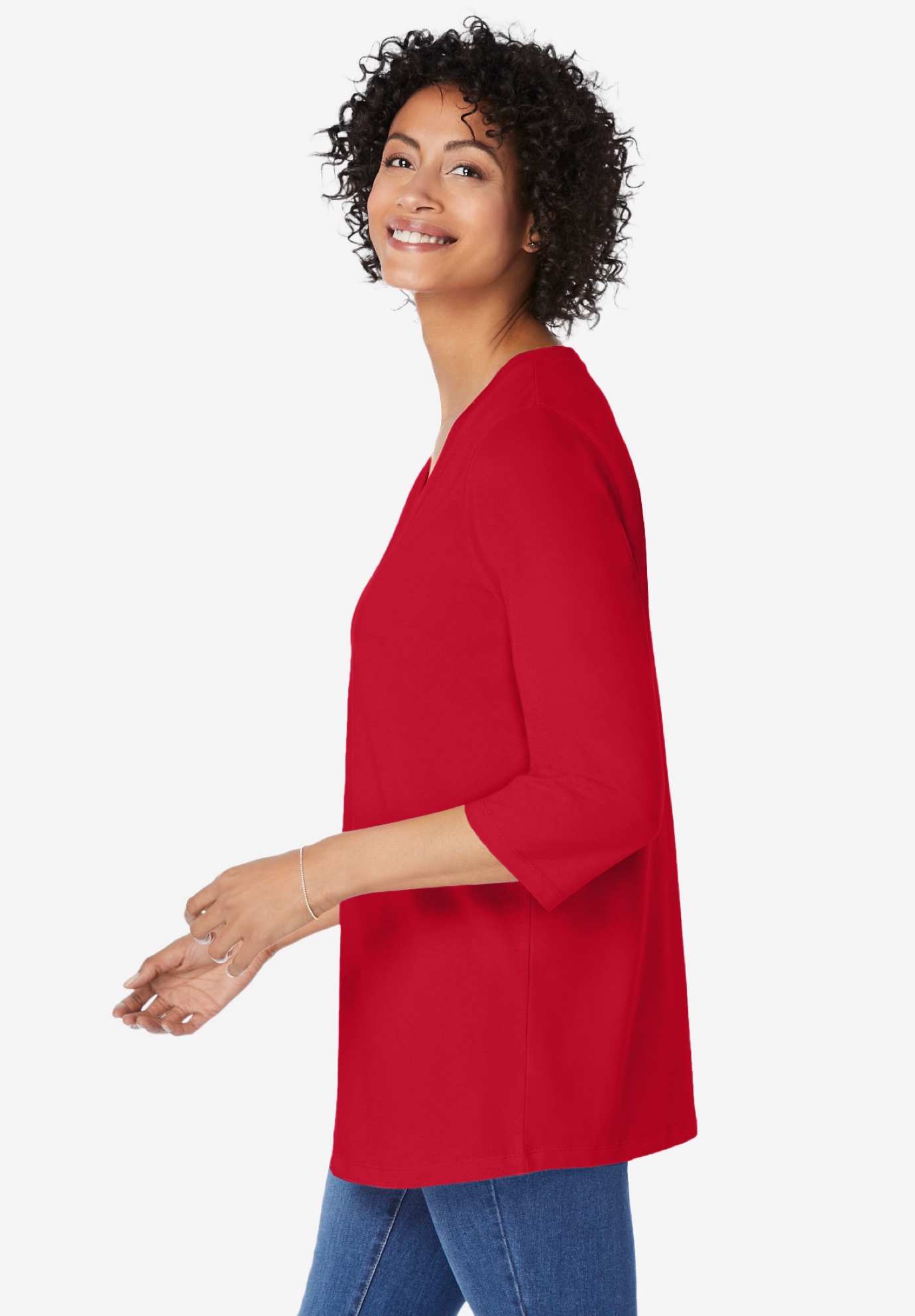 Plus Size Perfect Three-Quarter Sleeve V-Neck Tunic - image 3