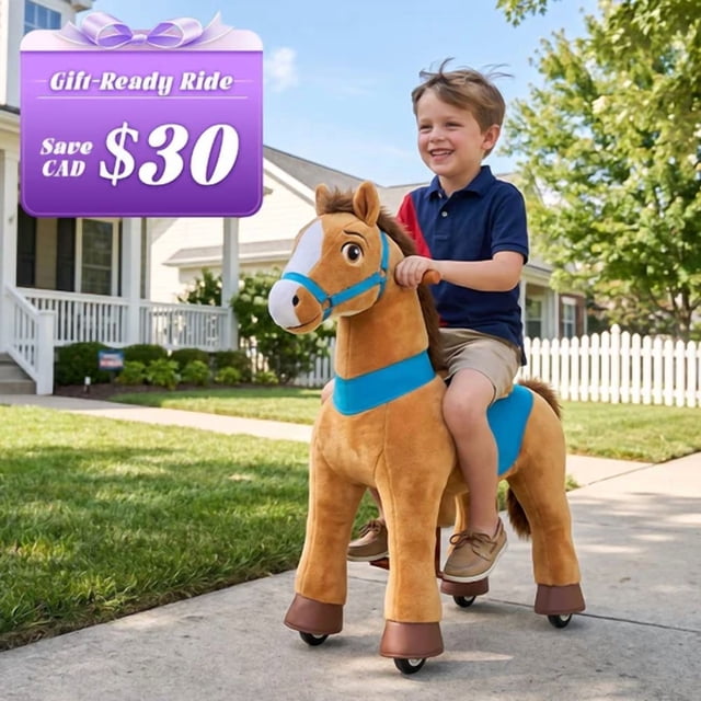 PonyCycle Ride-On Horse Toy for Kids, No Battery Riding Toy with Hand Brake, Indoor Outdoor Use, Ages 3–4, Brown, E337