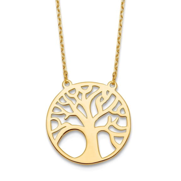 16.68mm 14k Solid Yellow Gold Polished Tree Of Life Necklace 17 Inch Pendant Necklace for Women