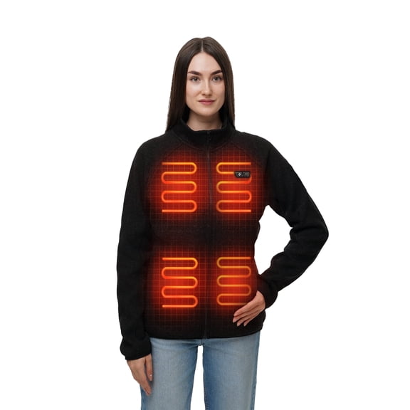 HENNCHEE Heated Fleece Jackets for Women with Battery Pack, Zip Up Heating Sweater, Black/Medium