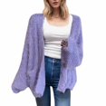 thumbnail image 2 of Womens Fall Oversized Cardigan Sweaters Long Sleeve Open Front Lightweight Winter Fuzzy Fleece Jacket New Purple L, 2 of 3