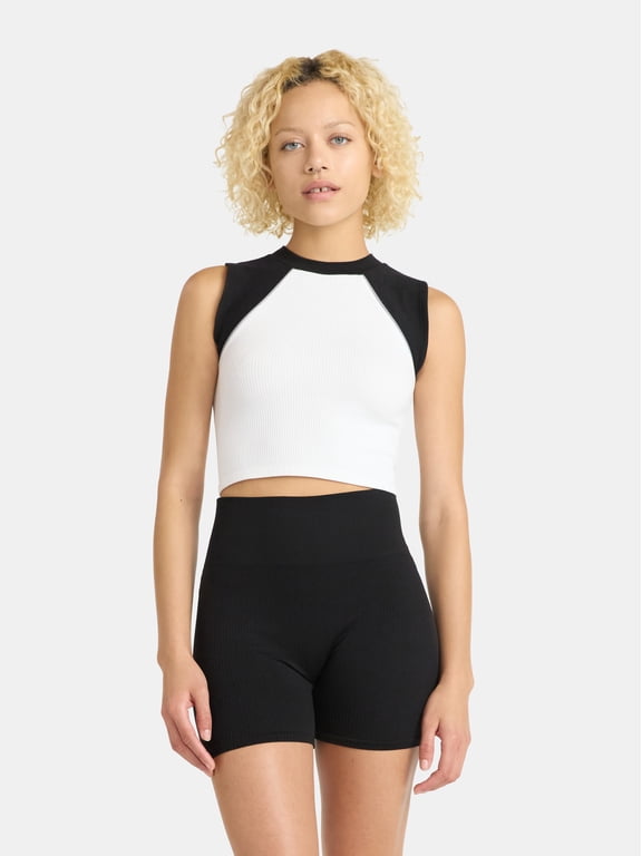Raglan Seamless Cropped Muscle Tee and Biker Shorts Set, 2-Piece, Women's