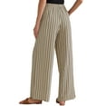 thumbnail image 3 of Pantalones de rayas de tiro alto y pierna ancha de algodón sueltos para mujer INSPIRE CHIC XL color camello, 3 of 5