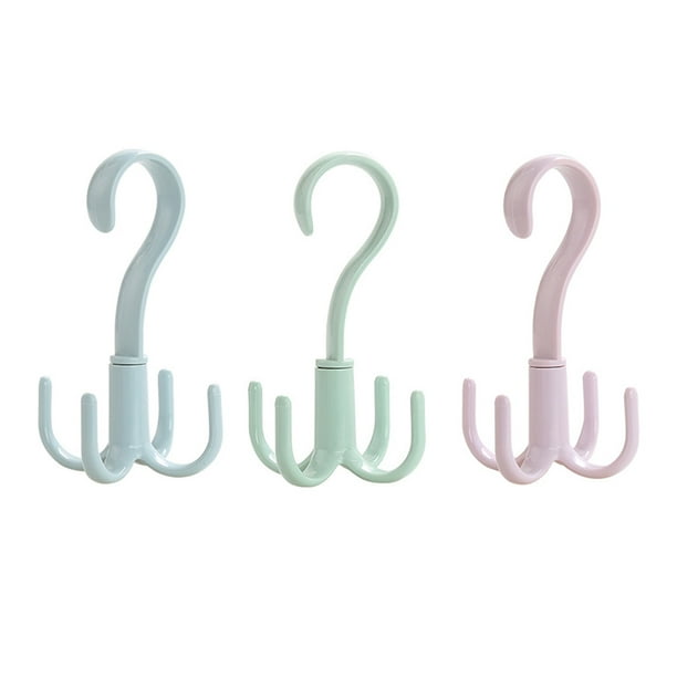 3 uds multifunción giratorio de 360 grados cuatro ganchos de garra estante colgante organizador de armario para corbatas bufandas zapatos (verde, rosa, azul)