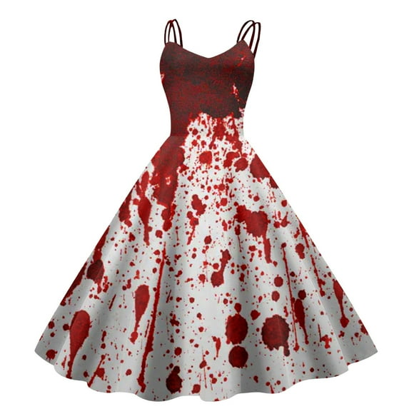 Women's Fashionable Retro Halloween Teacher Dresses Funny Printed Strap Casual Business Casual Dress Long Dress (1)