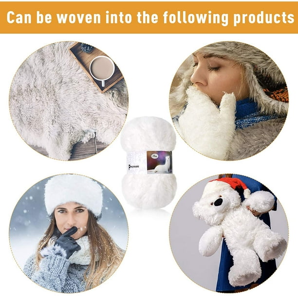 yuksok 32m Fluffy Fur Yarn Eyelash Knitting Wool Yarn for Shawls Scarves  Caps White 
