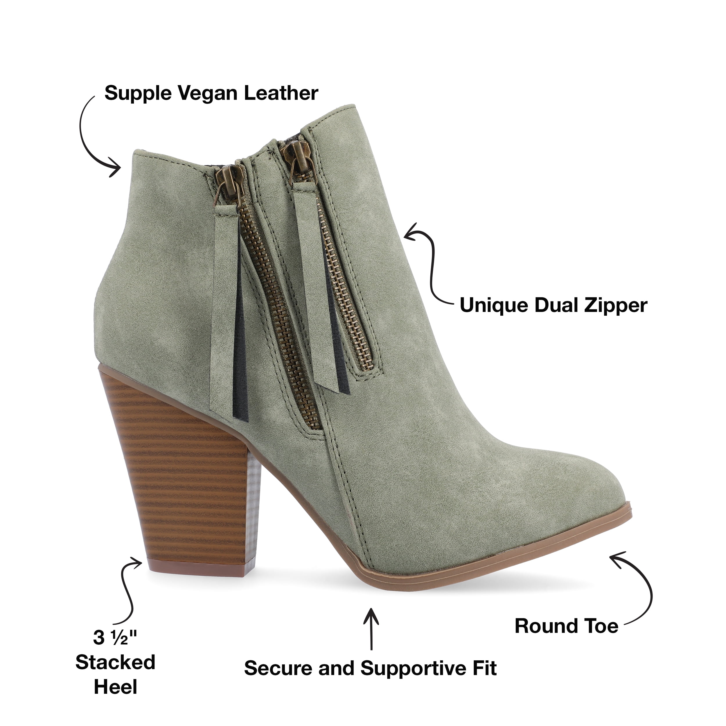 Journee Womens Vally Inside Zip Stacked Heel Booties, Widths Available