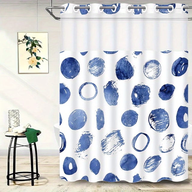CNKOO Hookless Shower Curtain with Snap Liner Inked Shellfish Theme Home Decor Hotel Shower Curtain and Liner Set Watercolor See-Through Shower Curtain with Window Double Layers Washa