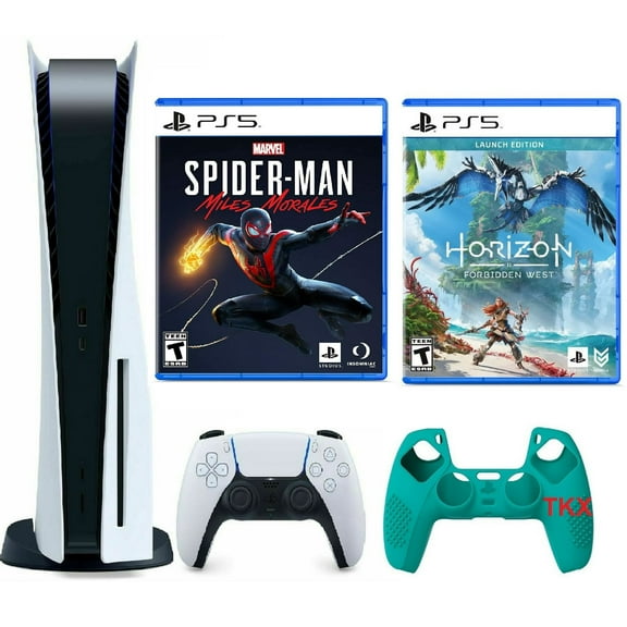2023 Newest PlayStation_PS5 Gaming Console Disc Version Bundle with Marvel's Spider-Man: Miles Morales And Horizon Forbidden West / Silicone Controller Cover Skin