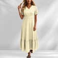 thumbnail image 3 of YuXingFu Womens Cotton Dresses with Sleeves Maxi V-Neck Plus Size Womens Dress Short Sleeve for Beach Long Casual Summer Beige XXL, 3 of 7