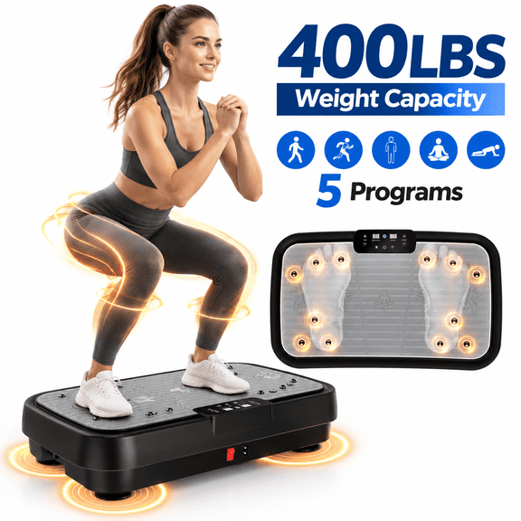 Vibration Plates for Home Fitness & Whole Body Workout, Vibration Plate Exercise Machine w/ Infrared Remote & LCD Screen,200W Motor,400LBS Capacity,5 Programs, 2 Resistance Bands