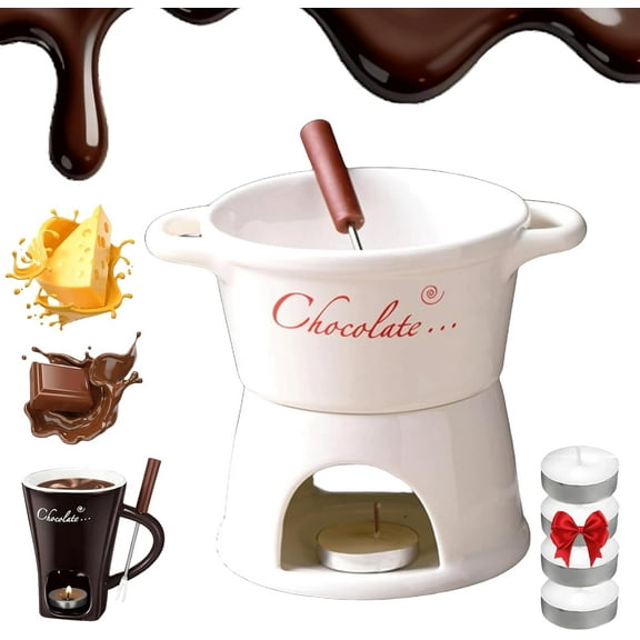Meltie Cup, Melticup, Chocolate Melting Cup, Ceramic Sweet Chocolate Fondue Mug Set, Portable Handmade Chocolates Melting Mug with Forks for Desserts, Snacks