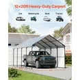 thumbnail image 5 of KFFKFF Sturdy Metal Carport, 12' x 20' Exterior Carport with Zinc-Coated Steel Frame & Roof, Vehicle Tent Garage Canopy with Detachable Sidewalls, Versatile Vehicle Housing for Pickup, Boat, Car, 5 of 9