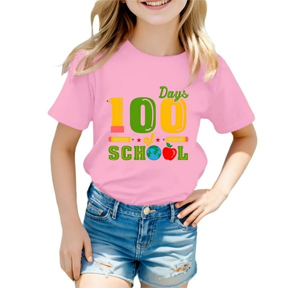 Baby Shirts Boys and Girls Summer 100 Days of School Short Sleeve T Shirt Toddler Happy 100Th Day Tops Boys T Shirts Pink 3 Years-4 Years