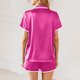 thumbnail image 5 of Pijama informal de poliéster para mujer, blusa lisa de manga corta con cuello vuelto, pantalones cortos a la moda, 5 of 8