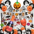 thumbnail image 1 of Halloween Balloon Decorations, Halloween Party Balloons Banner Kit, 56 Pcs Include Halloween Banner/Photo Mask/Latex Balloons/Inflatable Foil Balloons/Black Mesh Gauze, 1 of 7