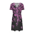 thumbnail image 4 of DailyTrove Women's Leaf Print V-Neck Midi Dress, Short Sleeve, Casual Daily & Garden Wear, Lightweight Rayon Blend, 4 of 6