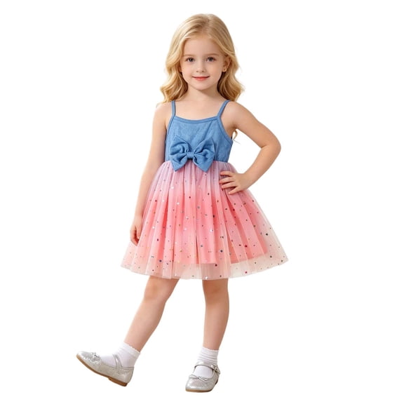 MEZZALL Toddler Girls Sleeveless Bowknot Spaghetti Straps Dress Dance Party Dresses O-Neck Fashionable Sundress