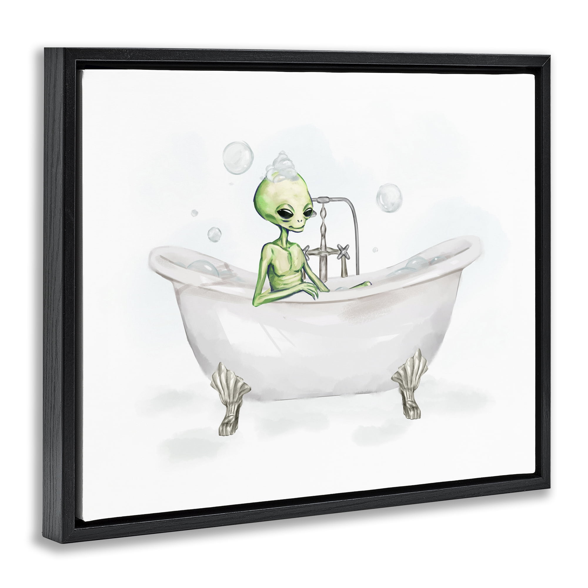 Stupell Industries Alien Bubble Bath Typography Painting Black Floater Framed Canvas Art Print Wall Art, 31 x 25