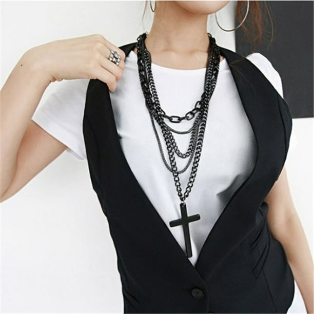 Multi layer Pendant Black Metal Long Necklace Gift Walmart