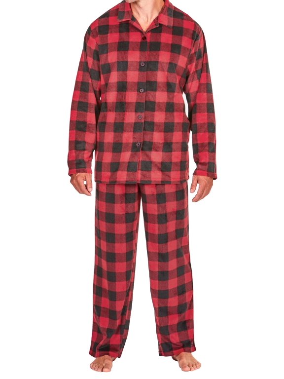 Adult Mens 2 Piece Long Sleeve Notch Fleece Pajama Set (Sizes S-XL)