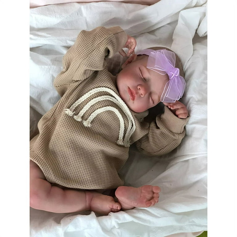 19inch Newborn Baby Doll Handmade Lifelike Reborn Sleeping Loulou Soft  Touch Cuddly Doll with 3D Painted Skin Visible Veins