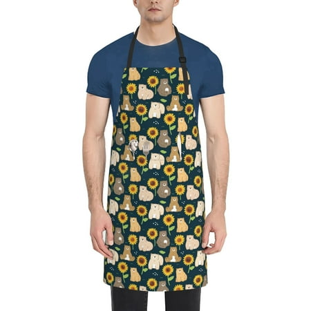 

Lukts Adjustable Apron with 2 Pockets Chef Cooking Kitchen Restaurant Aprons for Women Men-Bear Sunflower