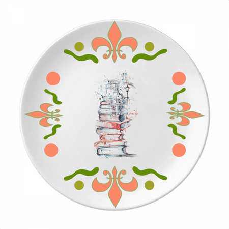 

Books Building Street Watercolor Flower Ceramics Plate Tableware Dinner Dish